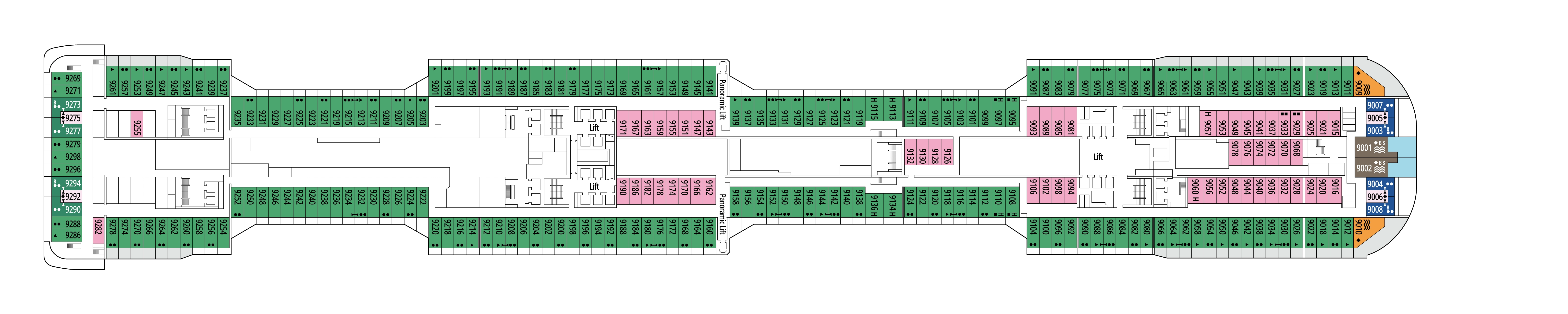 MSC Meraviglia, Deck 9: official cabin and venue layout