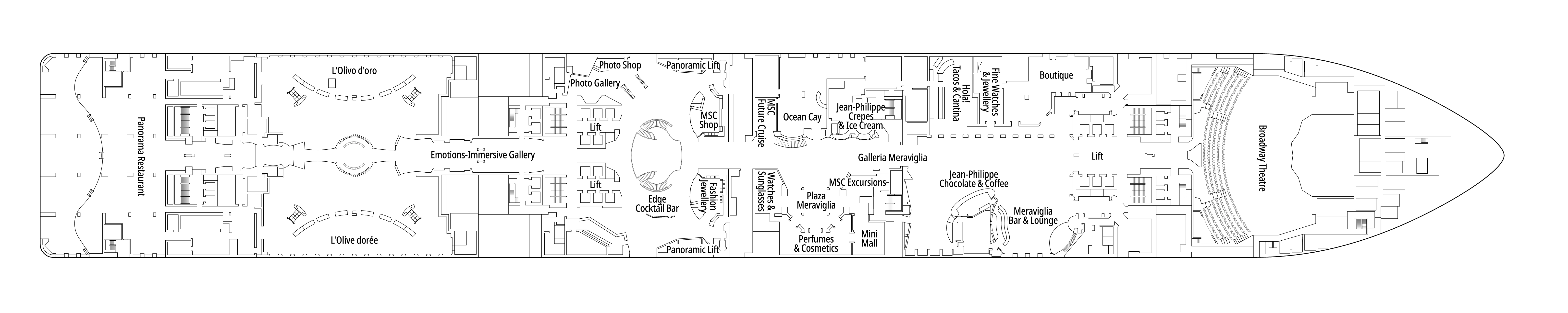 MSC Meraviglia, Deck 6: official cabin and venue layout