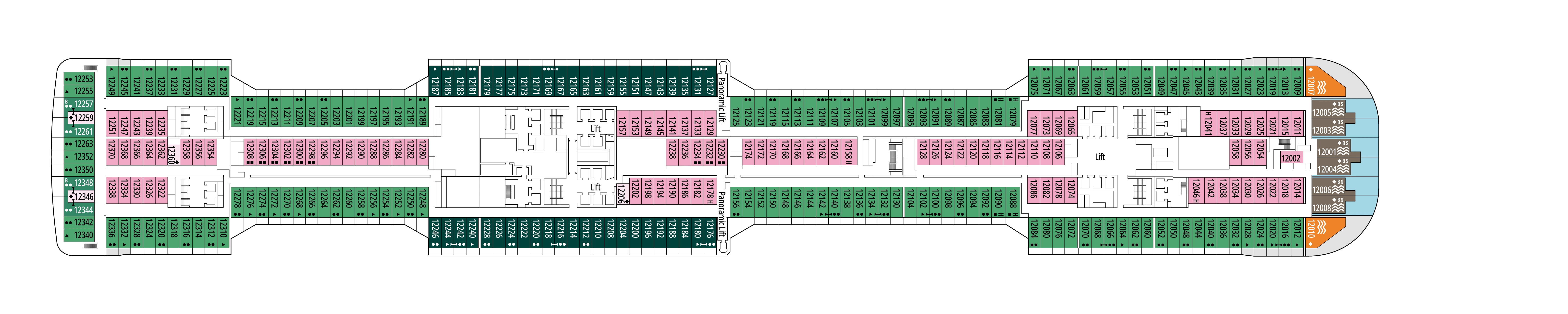 MSC Meraviglia, Deck 12: official cabin and venue layout