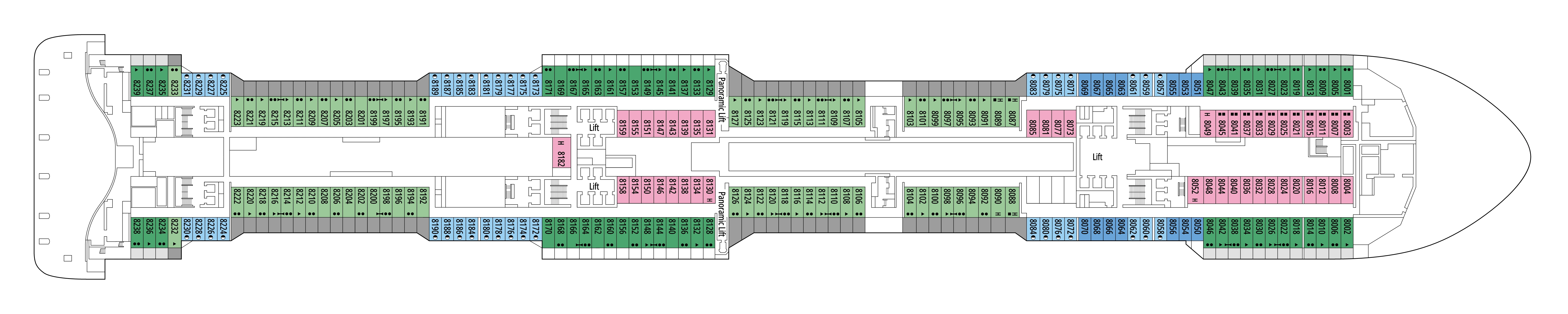 MSC Meraviglia, Deck 8: official cabin and venue layout