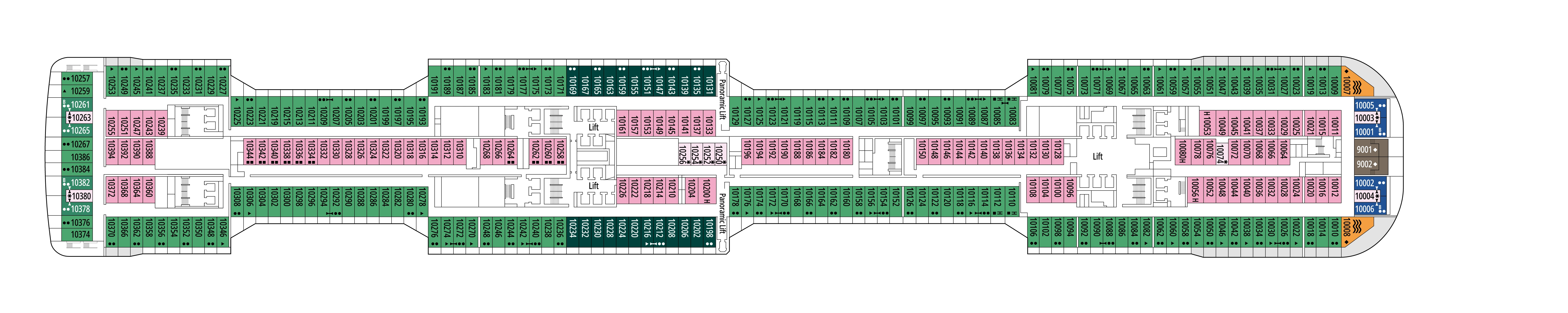 MSC Meraviglia, Deck 10: official cabin and venue layout