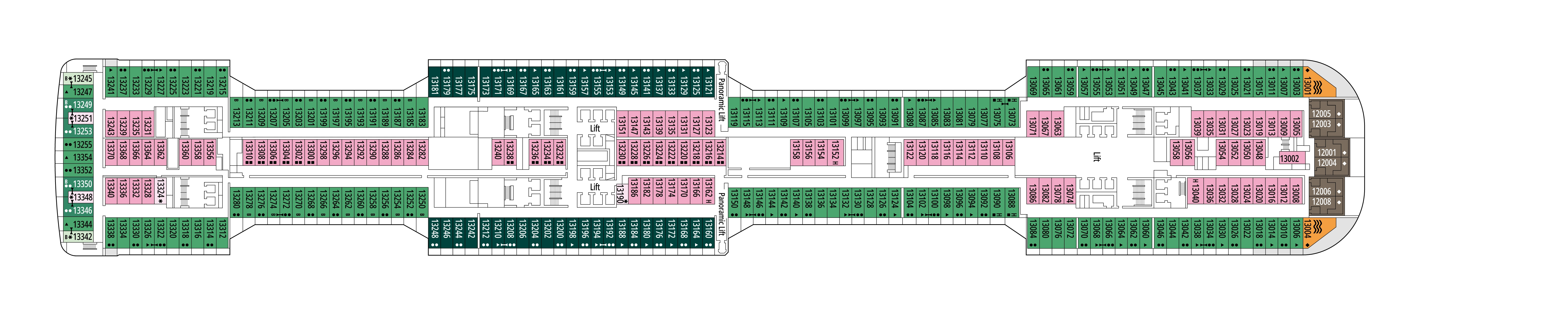 MSC Meraviglia, Deck 13: official cabin and venue layout