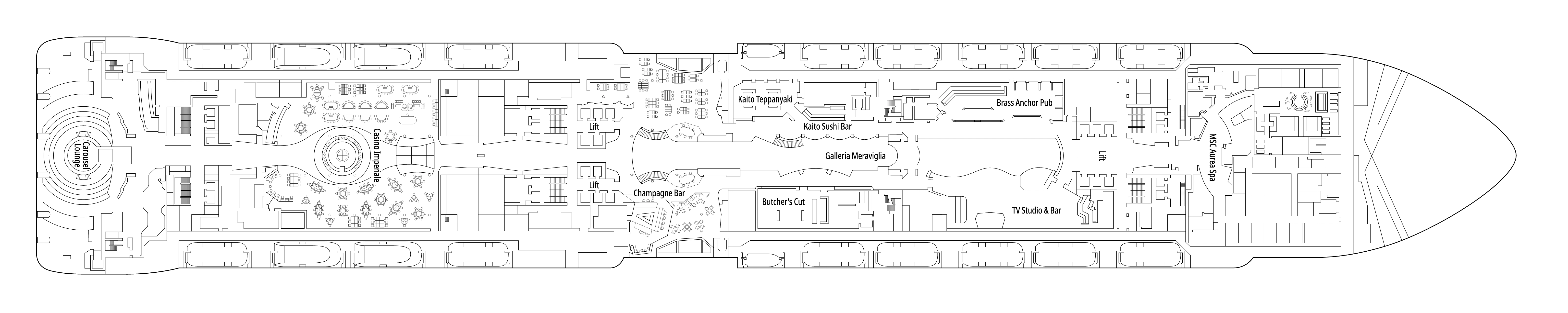 MSC Meraviglia, Deck 7: official cabin and venue layout