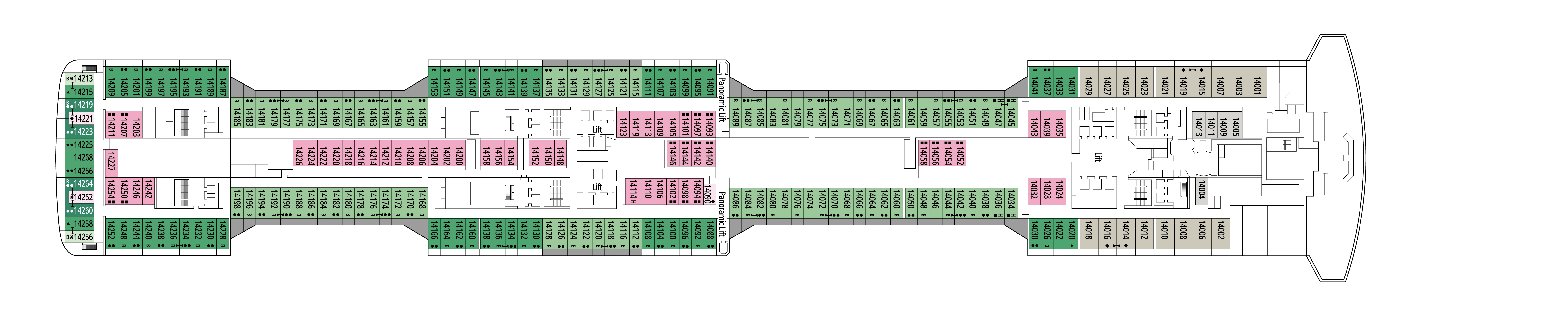 MSC Meraviglia, Deck 14: official cabin and venue layout