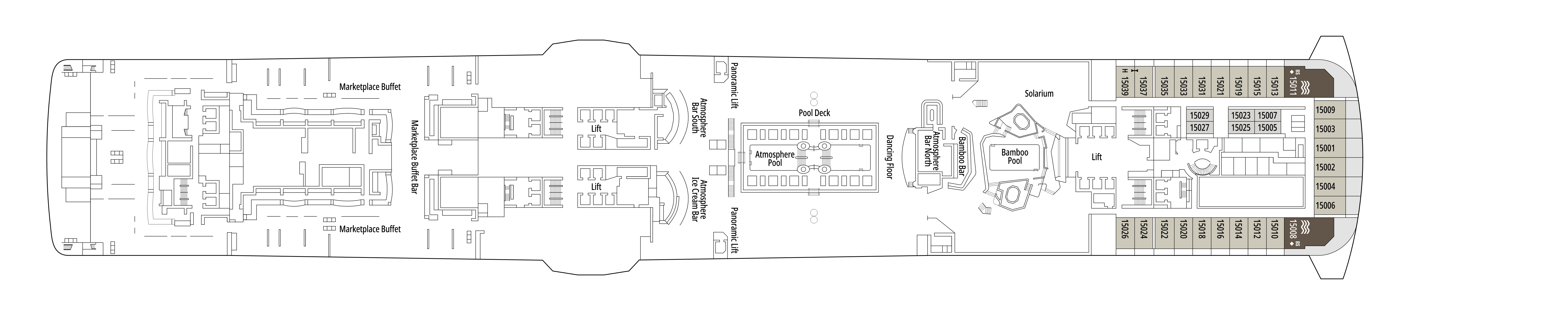 MSC Meraviglia, Deck 15: official cabin and venue layout