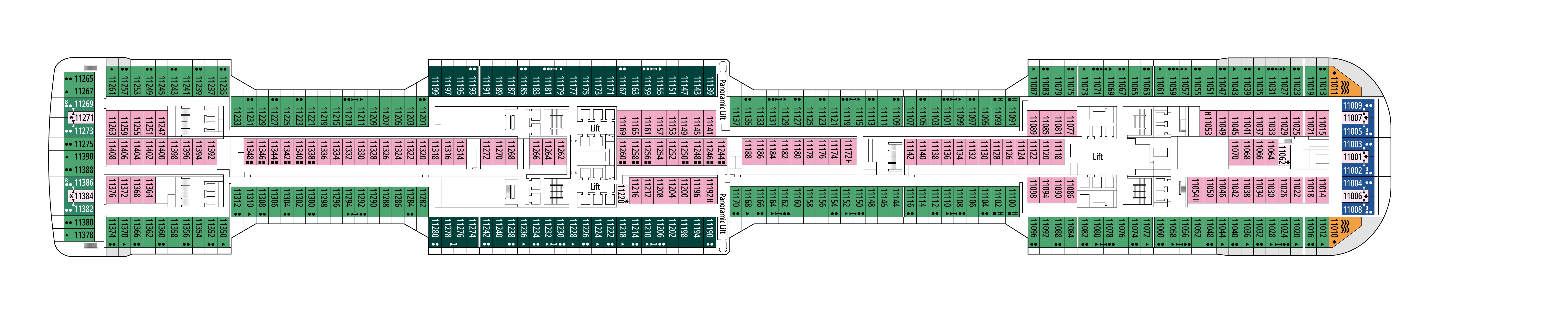 MSC Meraviglia, Deck 11: official cabin and venue layout