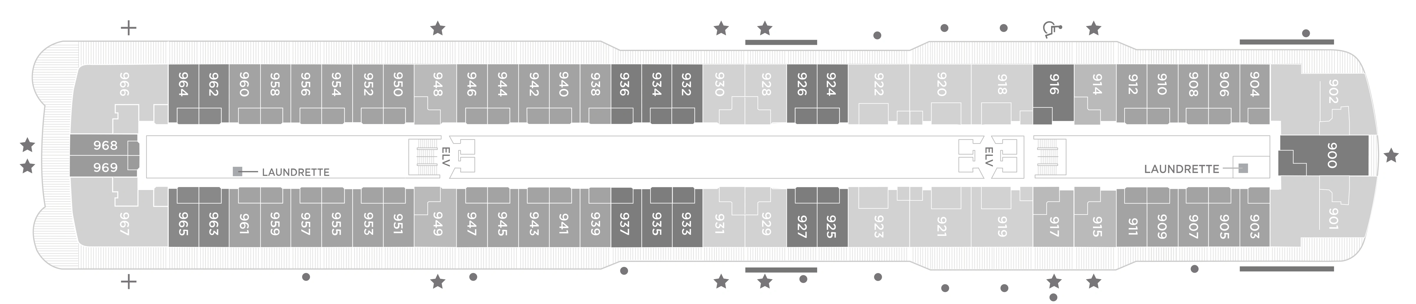 Seven Seas Splendor, Deck 9: official cabin and venue layout