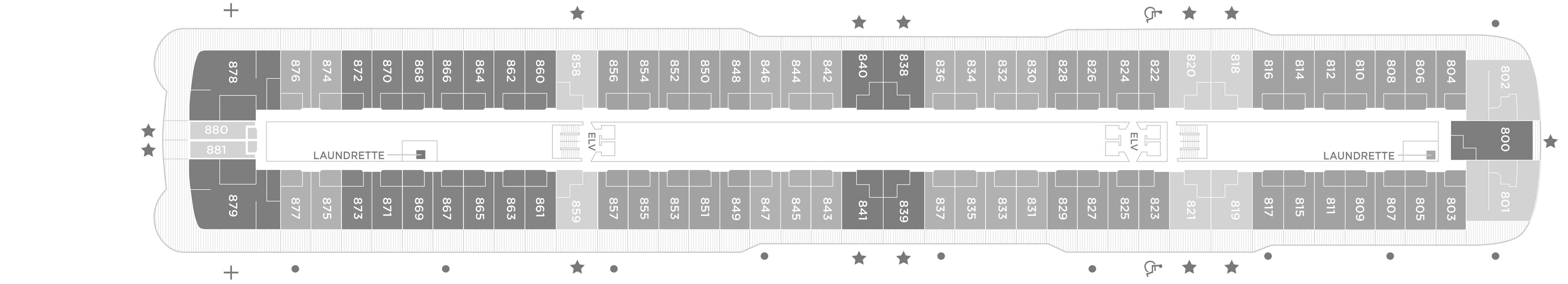 Seven Seas Splendor, Deck 8: official cabin and venue layout