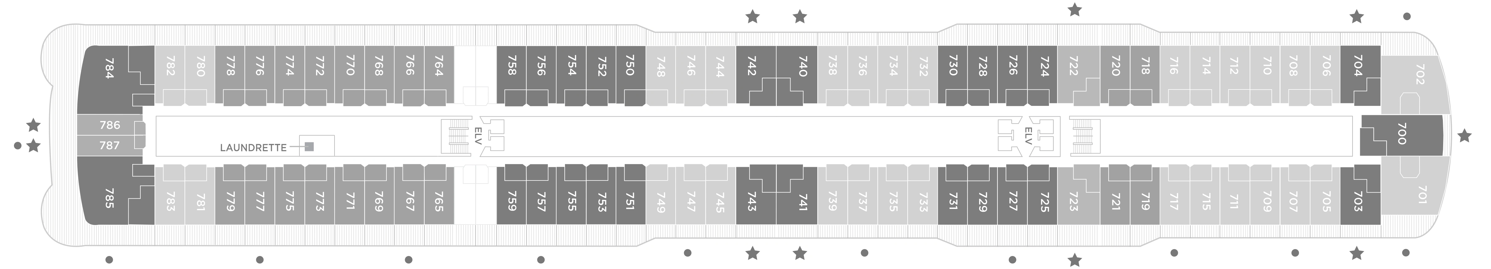 Seven Seas Splendor, Deck 7: official cabin and venue layout