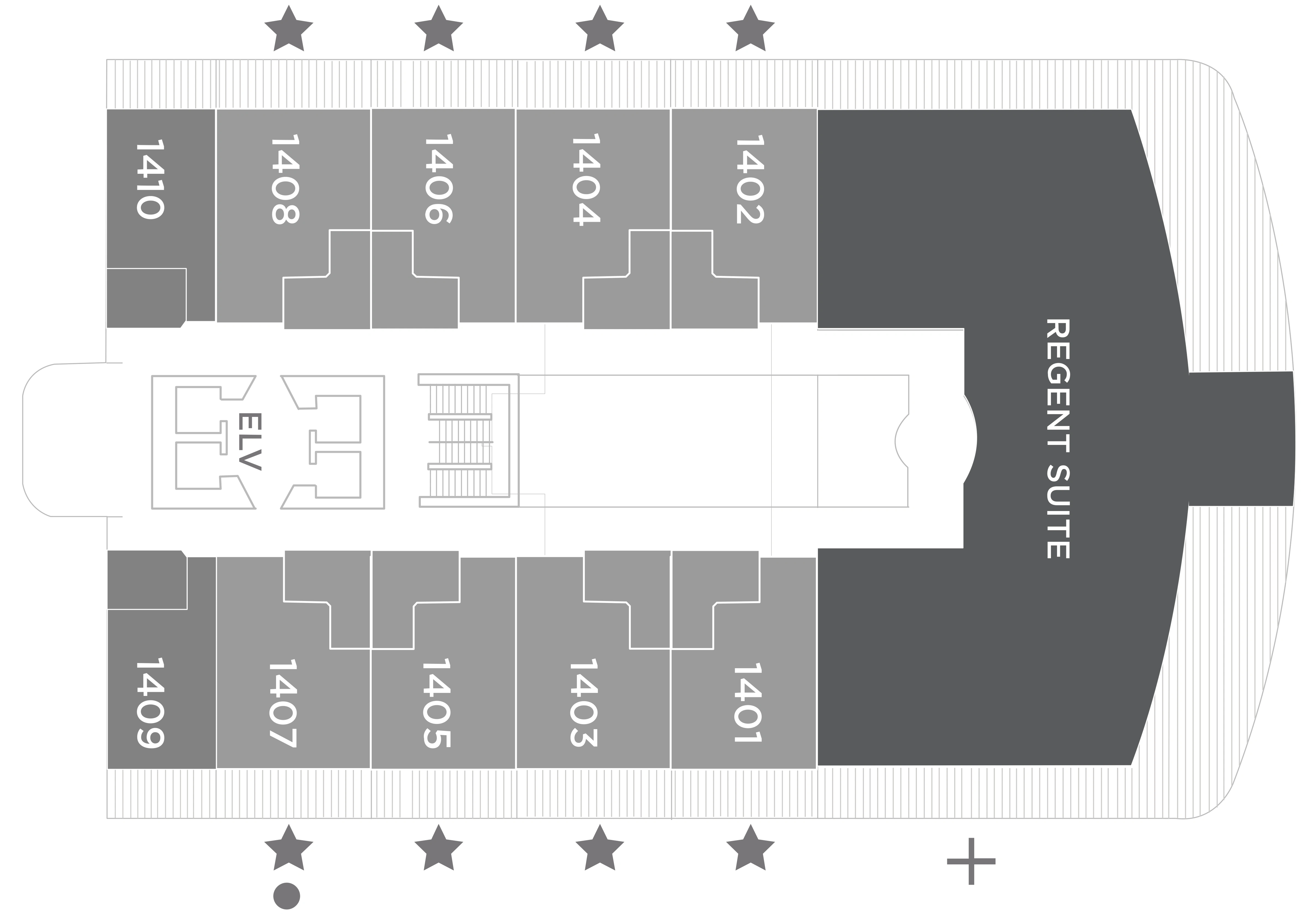 Seven Seas Splendor, Deck 14: official cabin and venue layout