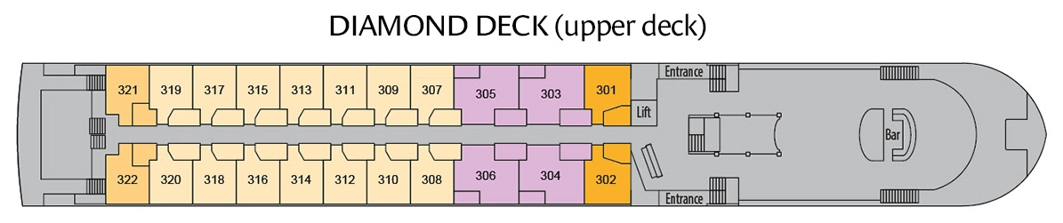 Riviera Rose, Deck 3: official cabin and venue layout