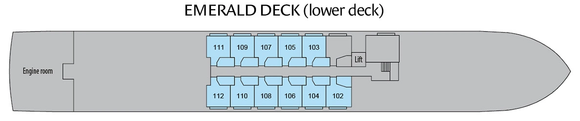 Riviera Rose, Deck 1: official cabin and venue layout