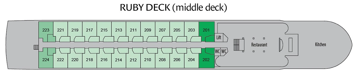 Riviera Rose, Deck 2: official cabin and venue layout