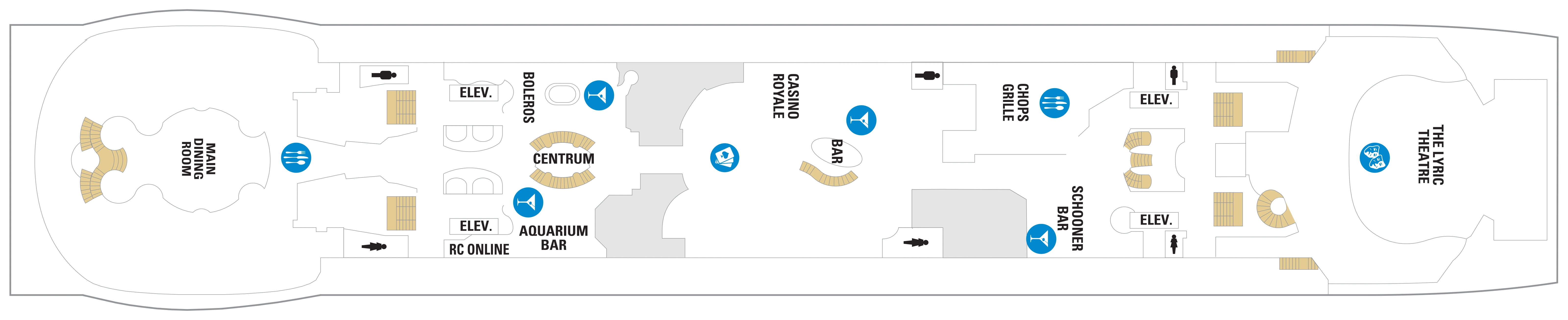 Adventure of the Seas, Deck 4: official cabin and venue layout