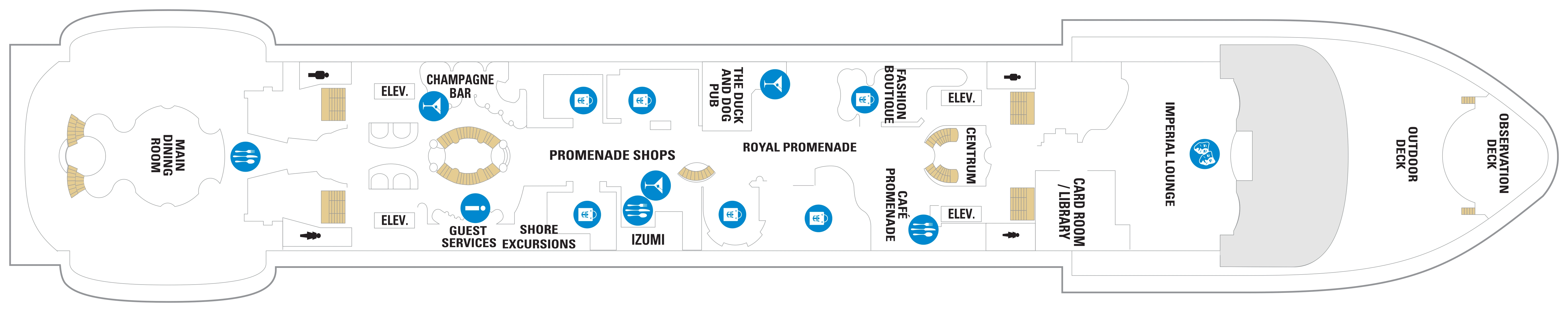 Adventure of the Seas, Deck 5: official cabin and venue layout
