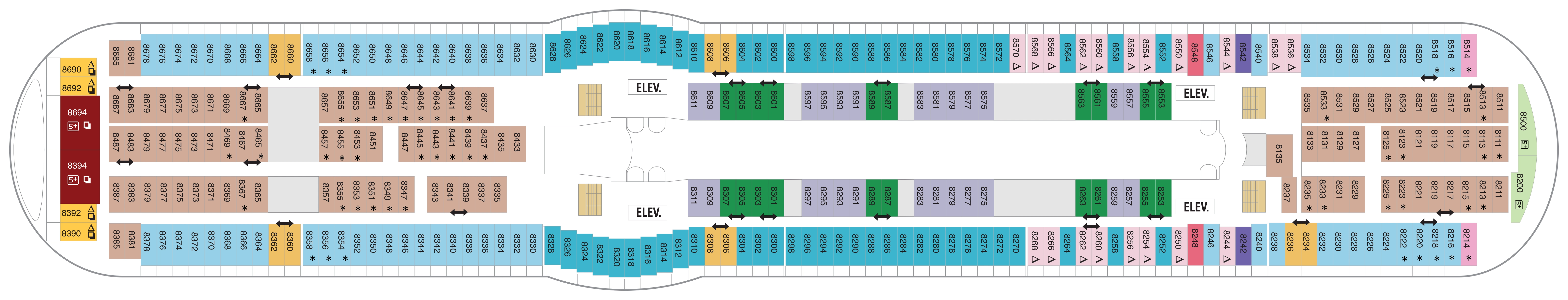 Adventure of the Seas, Deck 8: official cabin and venue layout