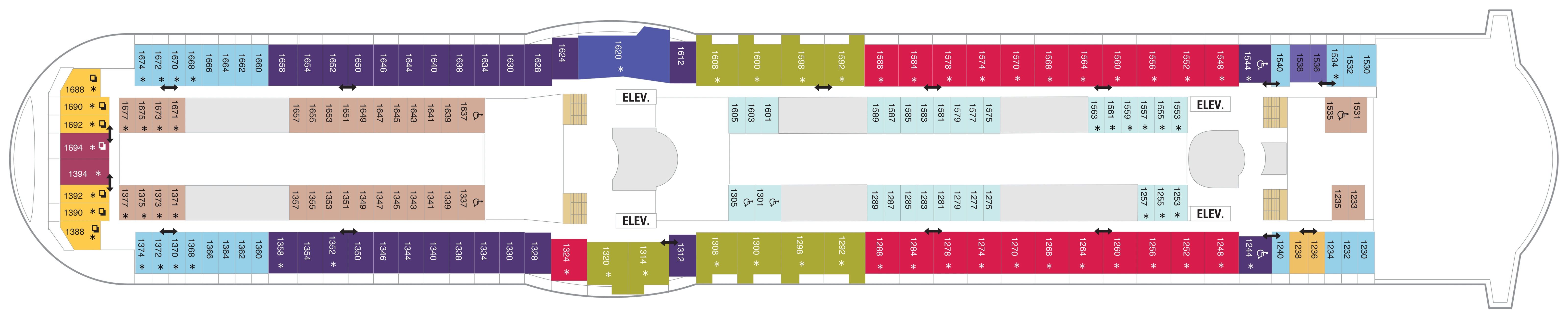 Adventure of the Seas, Deck 10: official cabin and venue layout