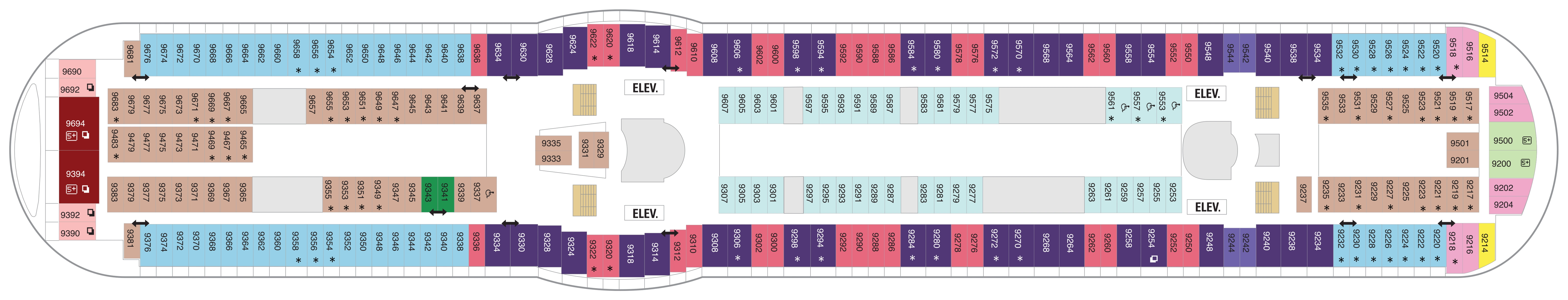 Adventure of the Seas, Deck 9: official cabin and venue layout