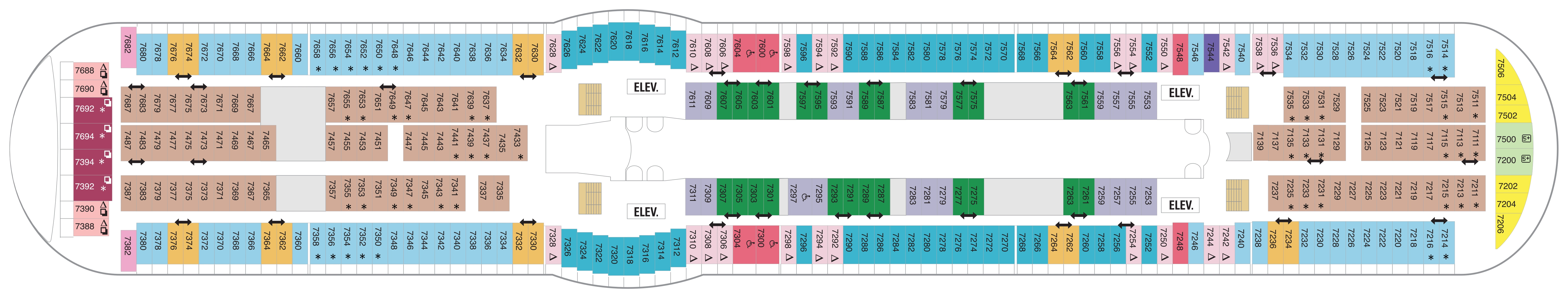 Adventure of the Seas, Deck 7: official cabin and venue layout