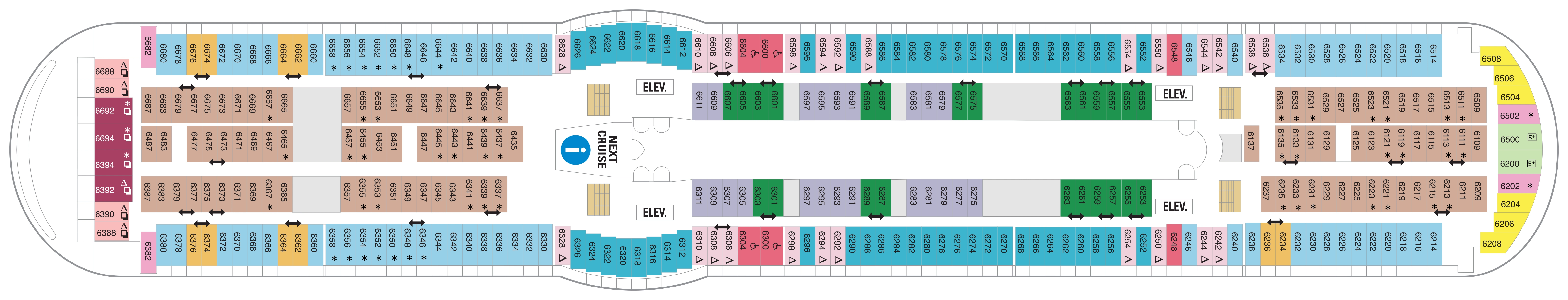 Adventure of the Seas, Deck 6: official cabin and venue layout