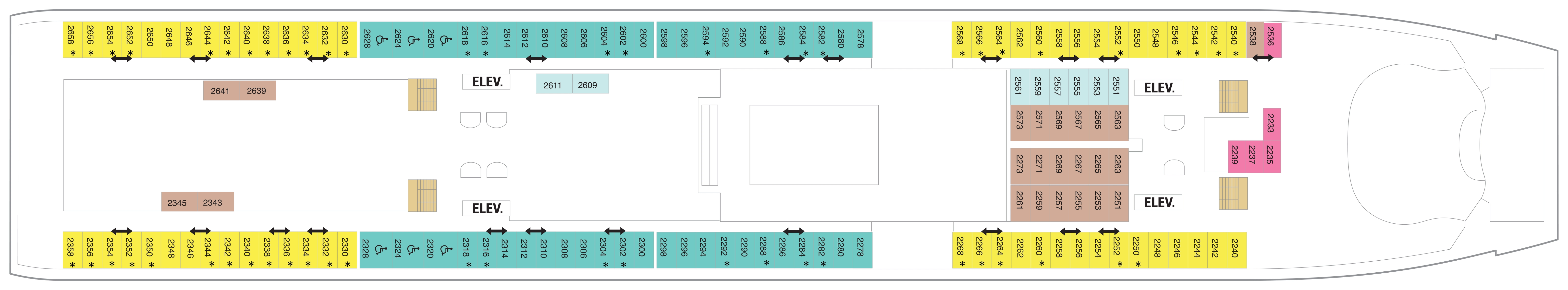 Adventure of the Seas, Deck 2: official cabin and venue layout