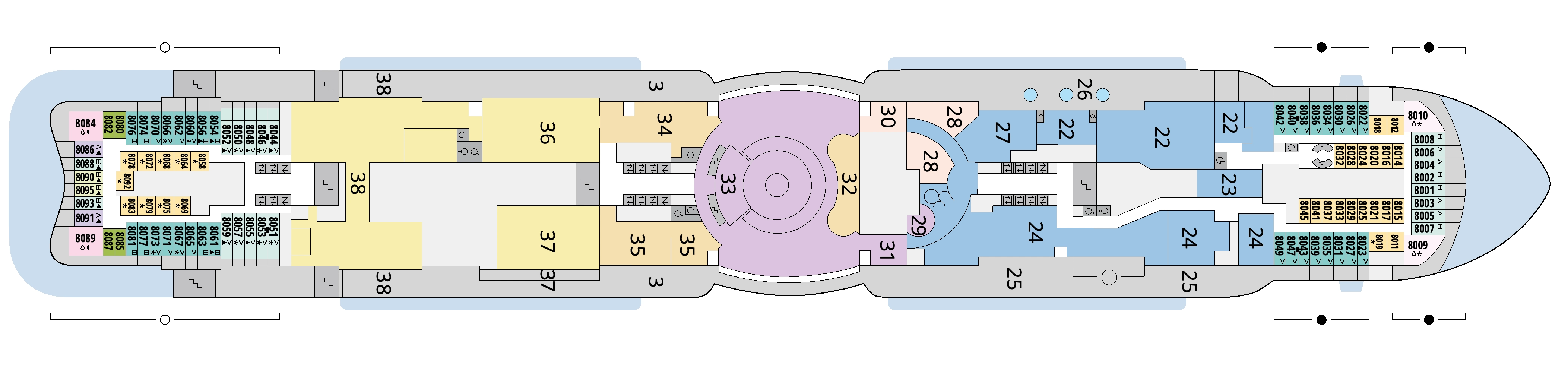 AIDAnova, Deck 8: official cabin and venue layout