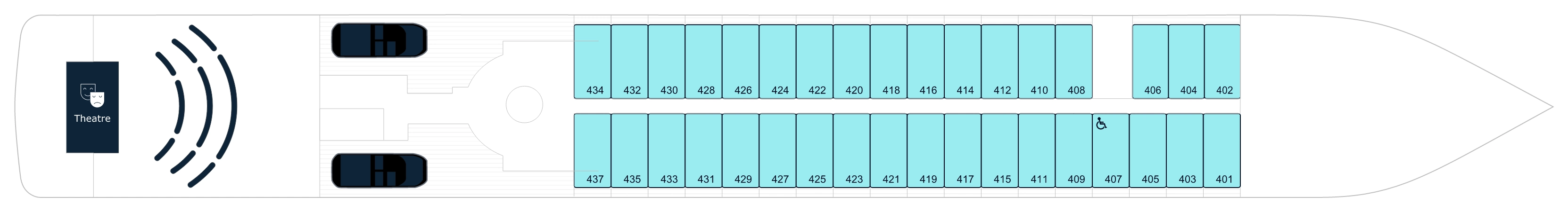 Le Soléal, Deck 4: official cabin and venue layout