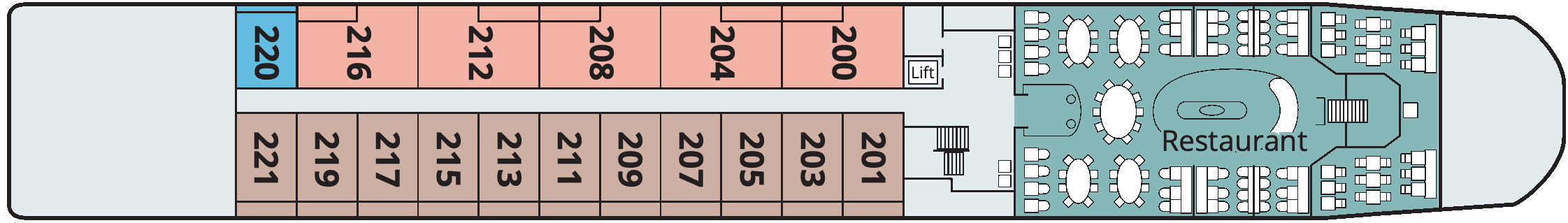 Viking Gyda, Deck 2: official cabin and venue layout