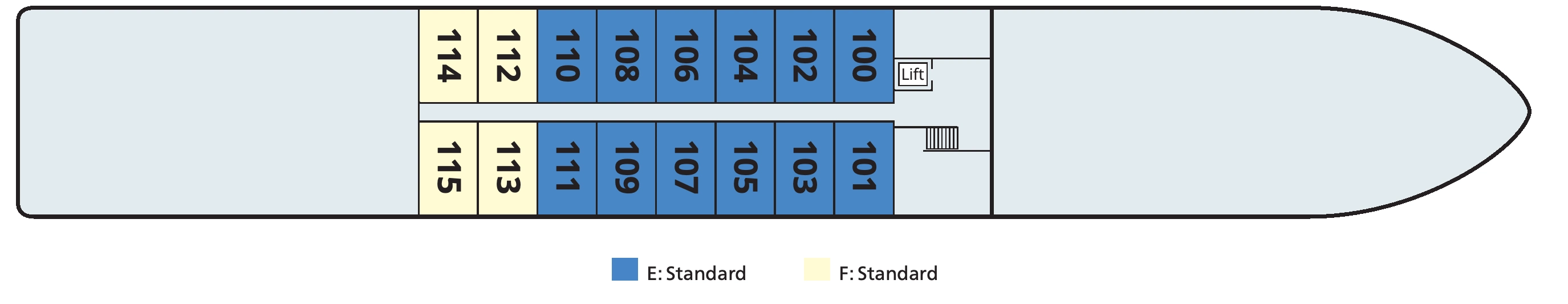 Viking Sol, Deck 1: official cabin and venue layout