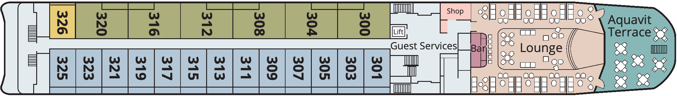 Viking Gyda, Deck 3: official cabin and venue layout