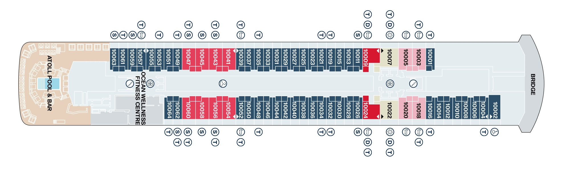 Explora II, Deck 10: official cabin and venue layout