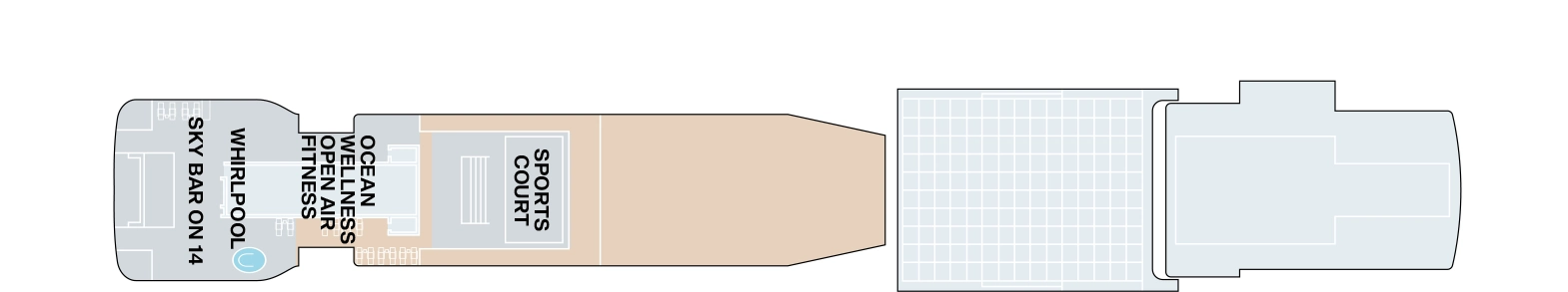 Explora II, Deck 14: official cabin and venue layout