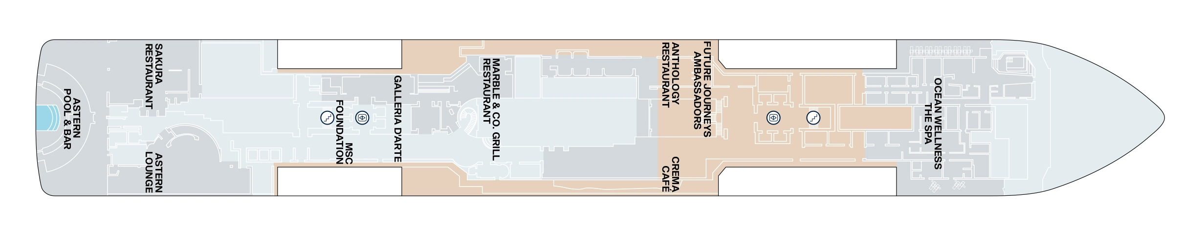 Explora II, Deck 5: official cabin and venue layout