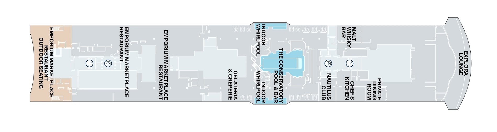 Explora II, Deck 11: official cabin and venue layout