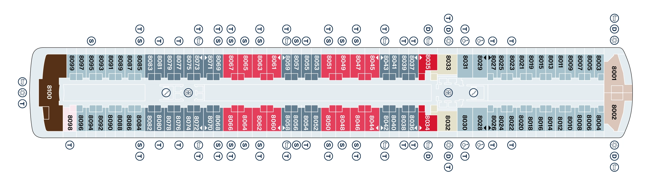 Explora II, Deck 8: official cabin and venue layout