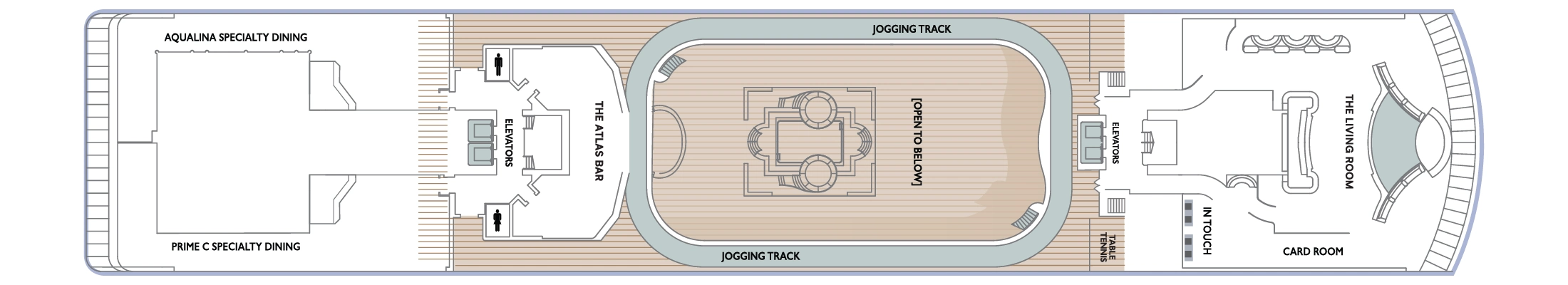 Azamara Onward, Deck 10: official cabin and venue layout