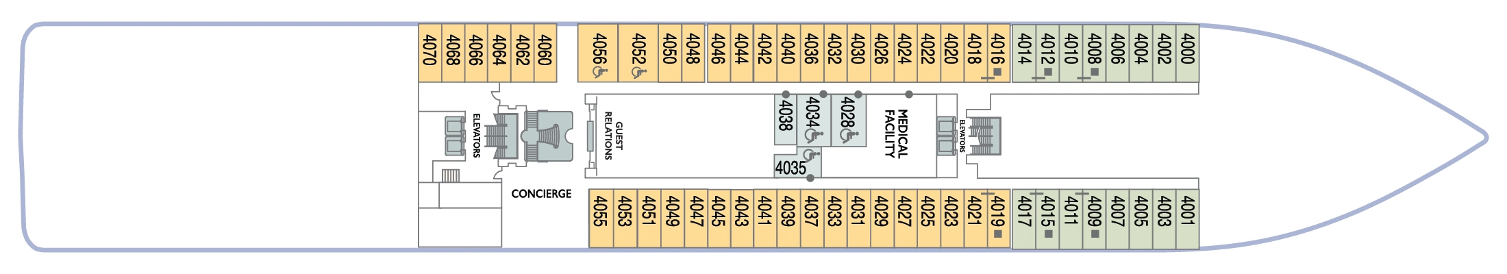 Azamara Onward, Deck 4: official cabin and venue layout