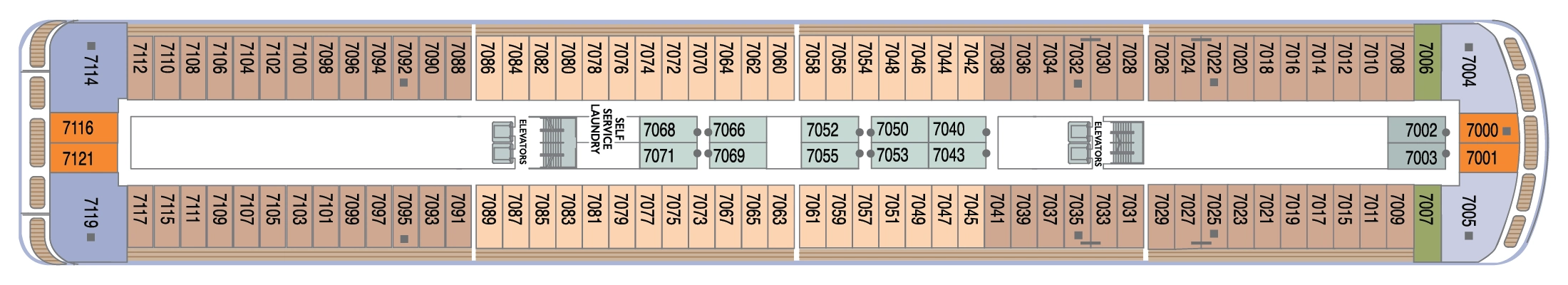 Azamara Onward, Deck 7: official cabin and venue layout