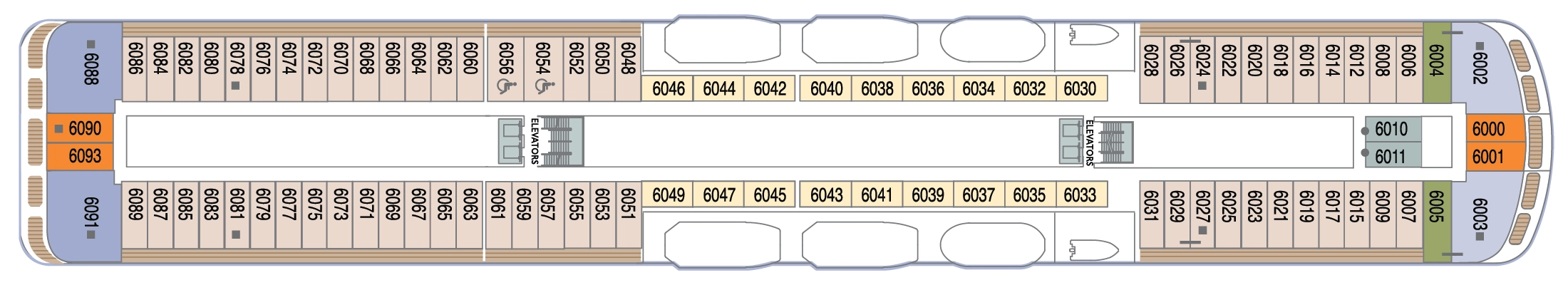 Azamara Onward, Deck 6: official cabin and venue layout