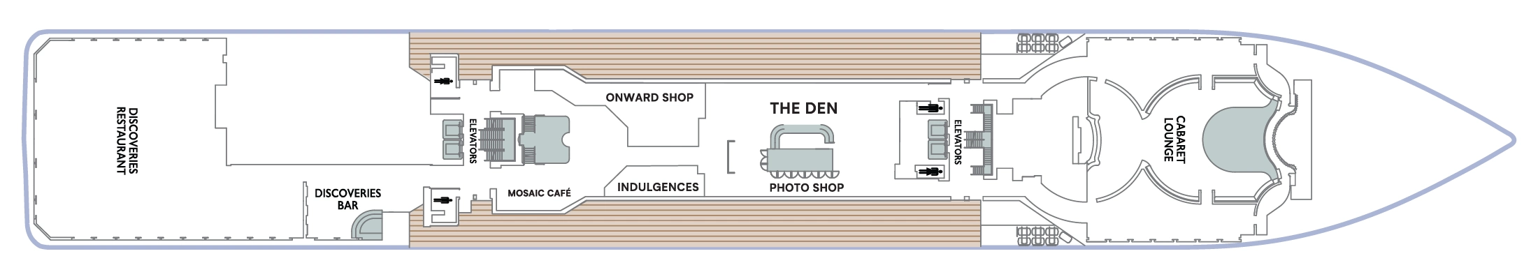 Azamara Onward, Deck 5: official cabin and venue layout