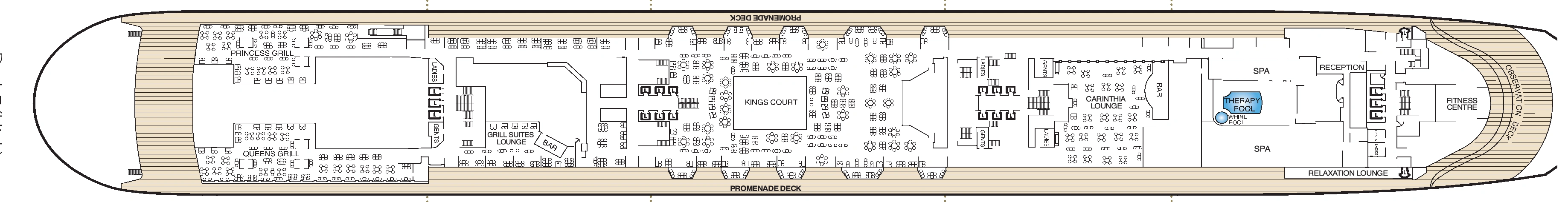 Queen Mary 2, Deck 7: official cabin and venue layout