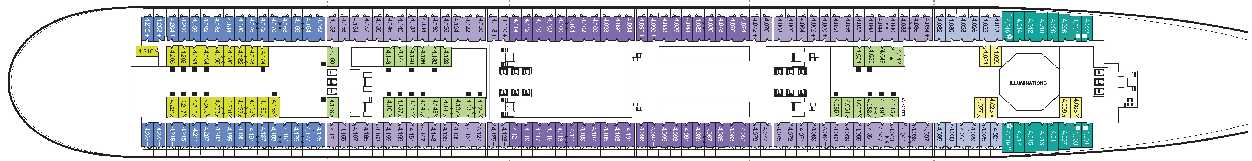 Queen Mary 2, Deck 4: official cabin and venue layout