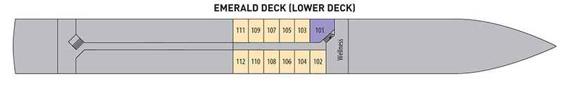 Lord Byron, Deck 1: official cabin and venue layout