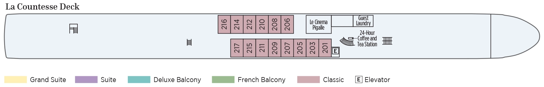 S.S. Antoinette, Deck 1: official cabin and venue layout