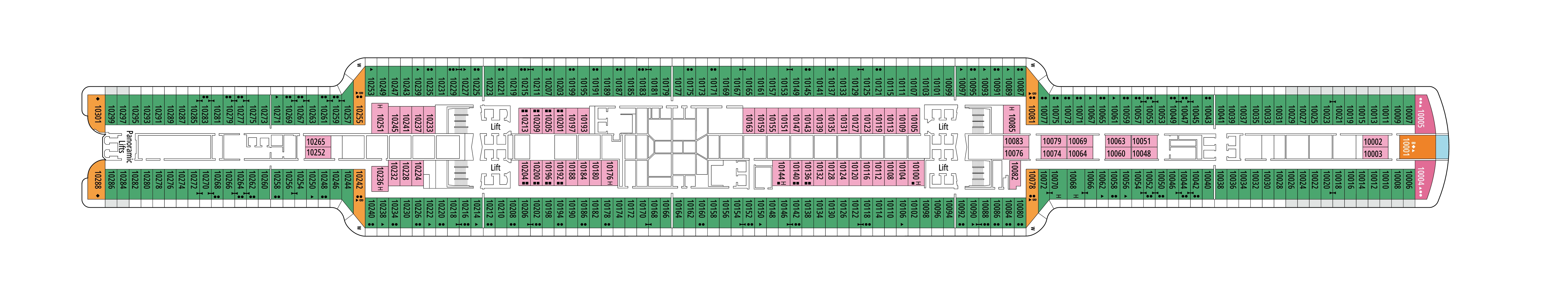 MSC Seascape, Deck 10: official cabin and venue layout