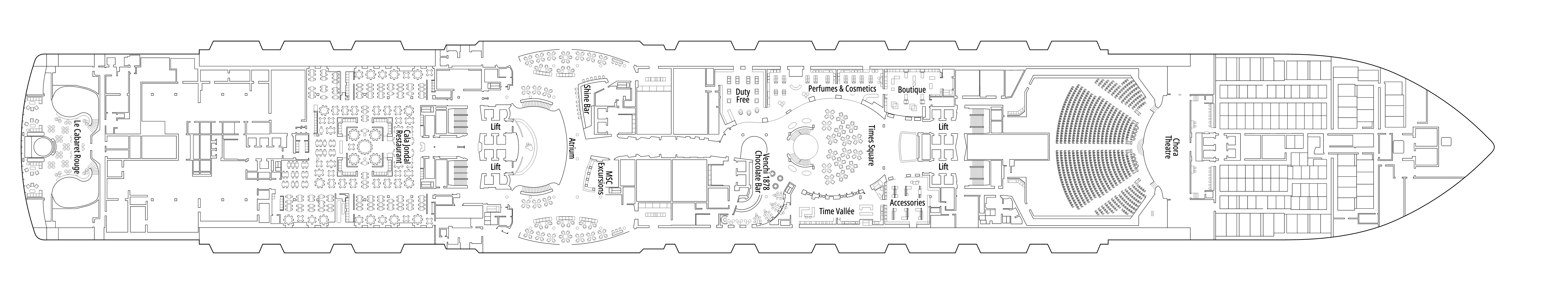 MSC Seascape, Deck 6: official cabin and venue layout