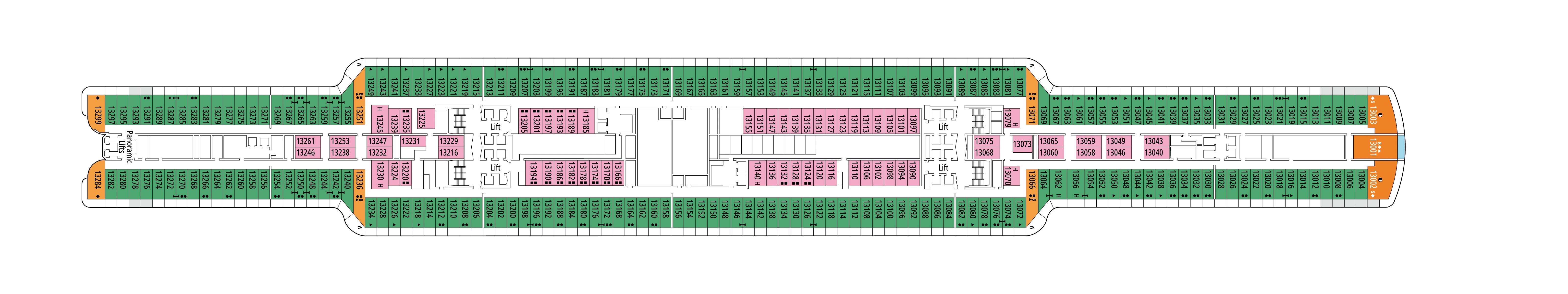 MSC Seascape, Deck 13: official cabin and venue layout