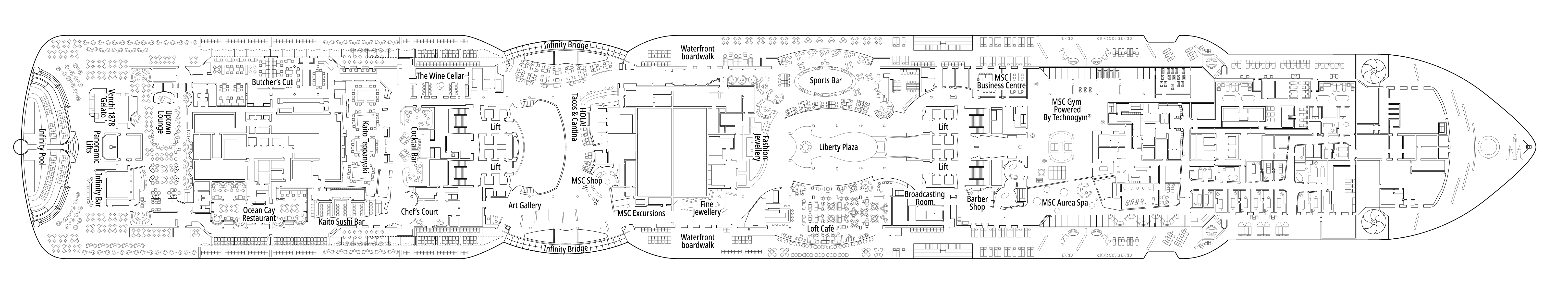 MSC Seascape, Deck 8: official cabin and venue layout