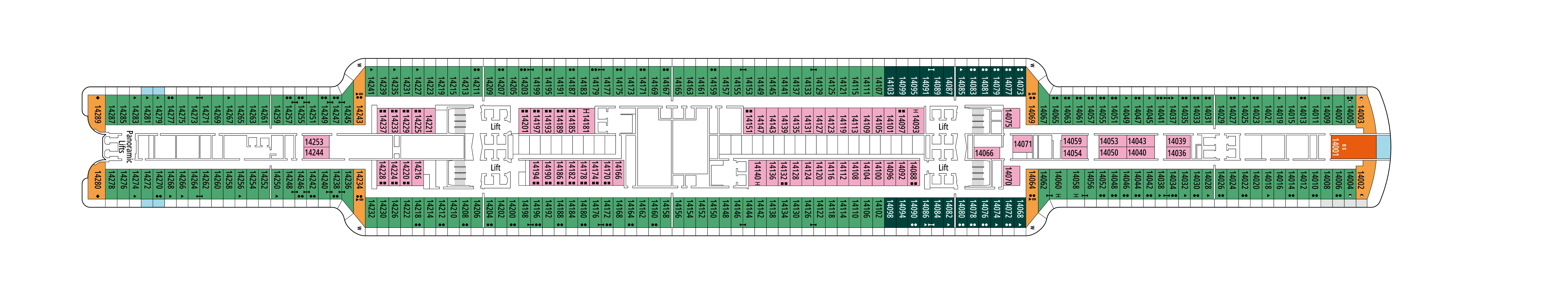MSC Seascape, Deck 14: official cabin and venue layout