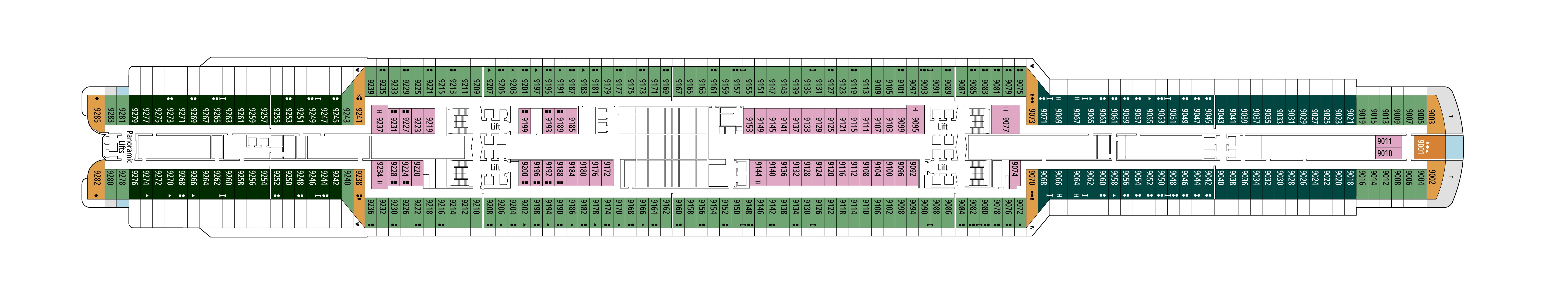 MSC Seascape, Deck 9: official cabin and venue layout